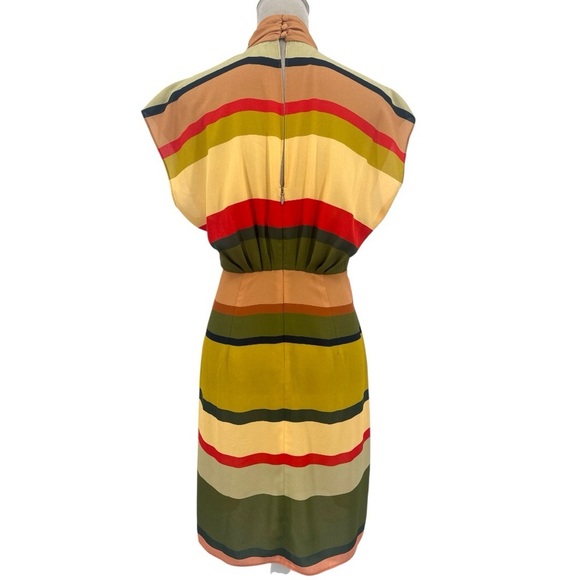 Toccin NYC Sarong Dress Multicolor Striped Pleated Front Sheath Dress Size 4 - Picture 8 of 11